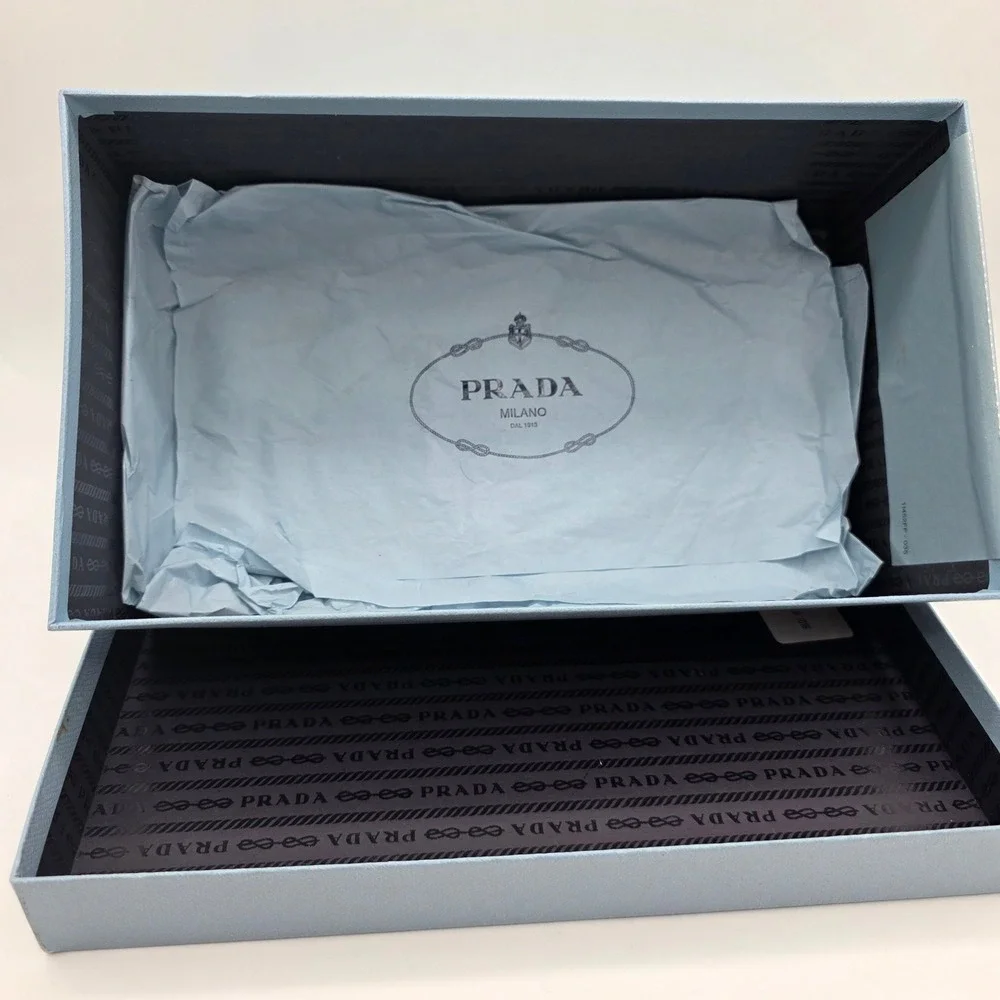 Prada Blue Shoe Box with Tissue Paper and 2 Black Dust Bags Set for Pumps EMPTY